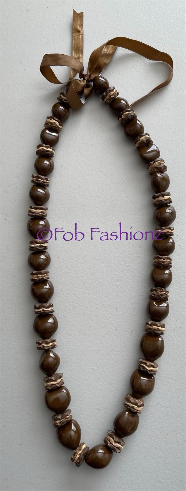 Brown Kukui Nut With Coconut Tokens Necklace