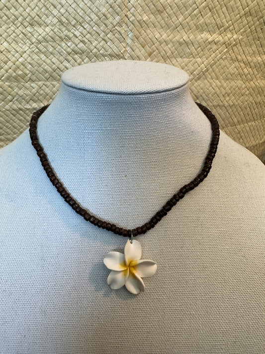 Brown Shell Necklace with Plumeria