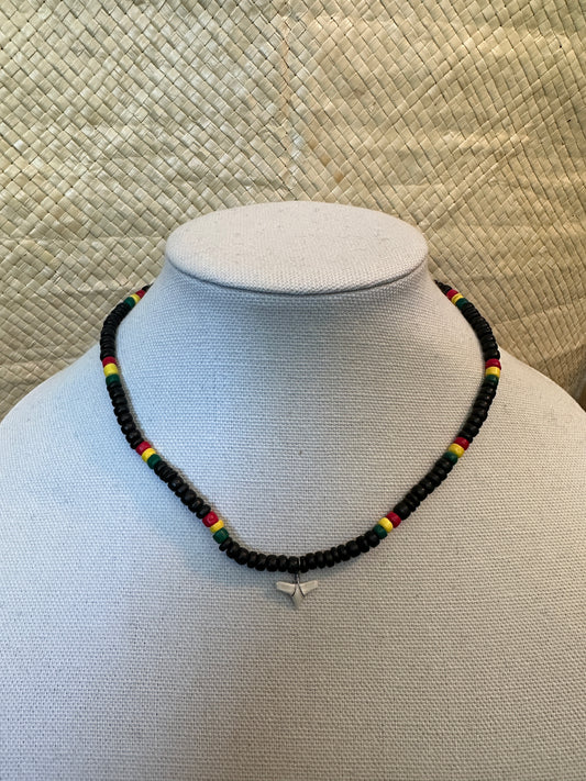 Black Rasta Necklace with small Shark Tooth