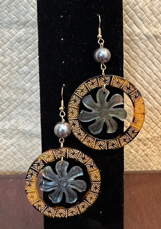 Turtle Shell with Mother of Pearl Earrings