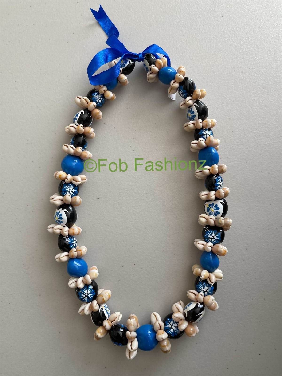 Blue Hibiscus Kukui Nut Necklace