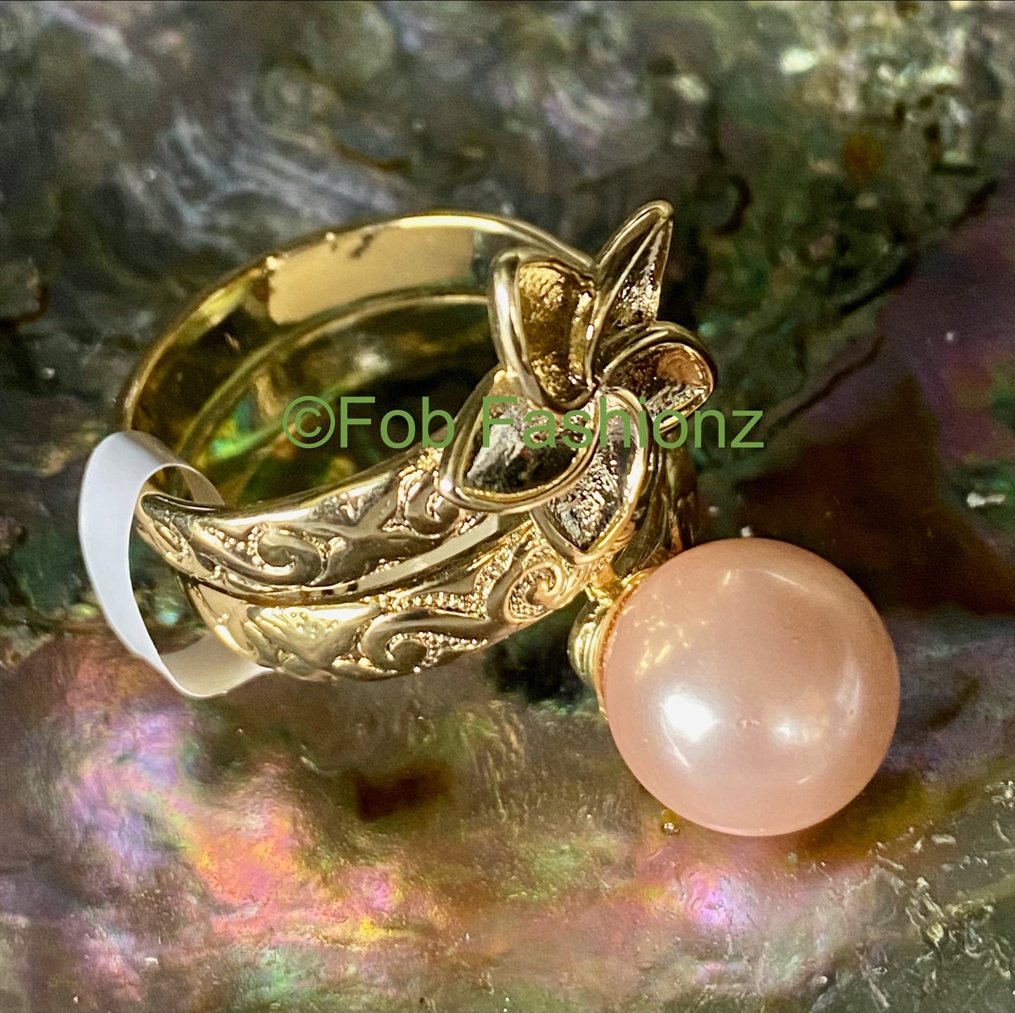 Plumeria Pink Pearl Ring