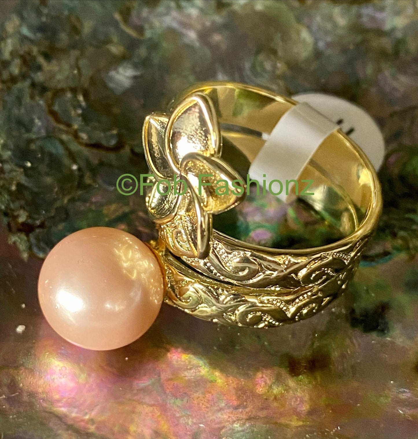 Plumeria Pink Pearl Ring