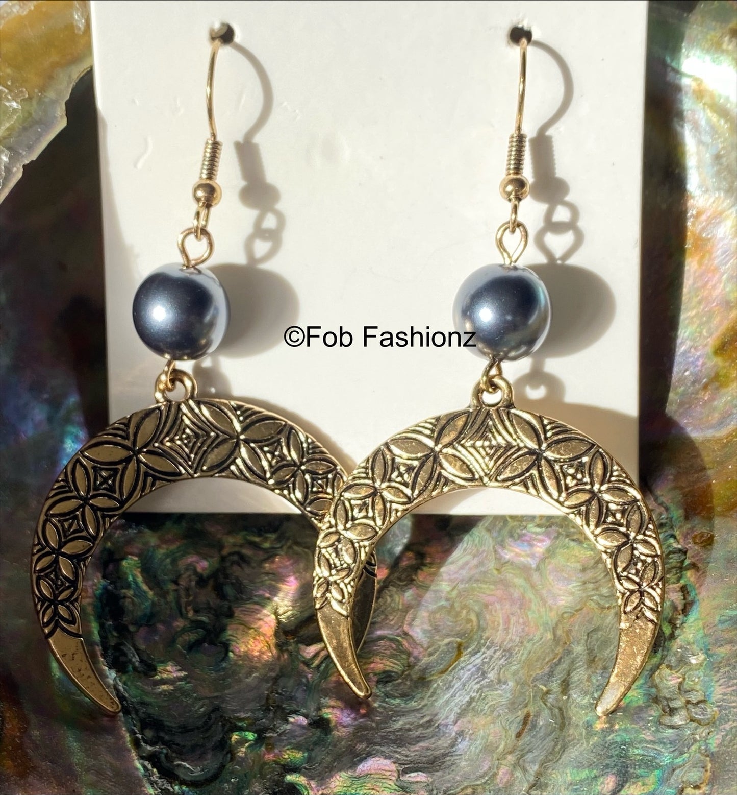 Gold Tone Kupesi Tribal Moon Earrings