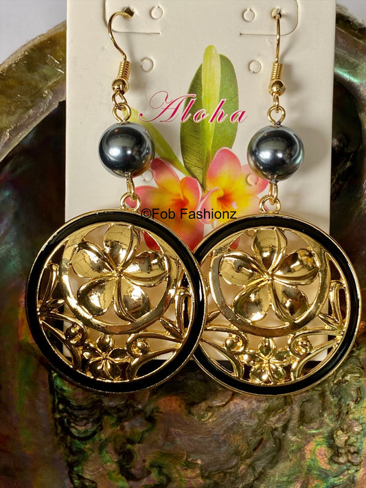 Round Plumeria Hawaiian Earrings