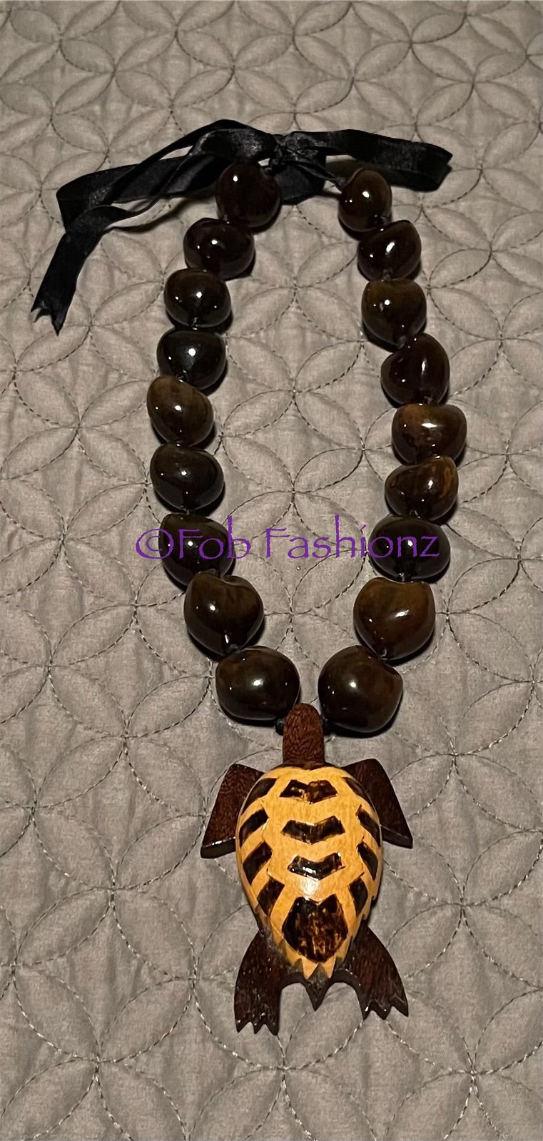 Turtle Pendant Kukui Nut Necklace. Kids Size