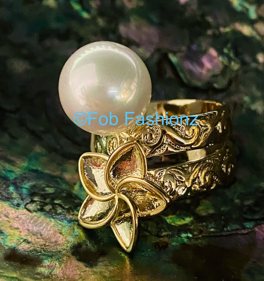 Plumeria White Pearl Ring