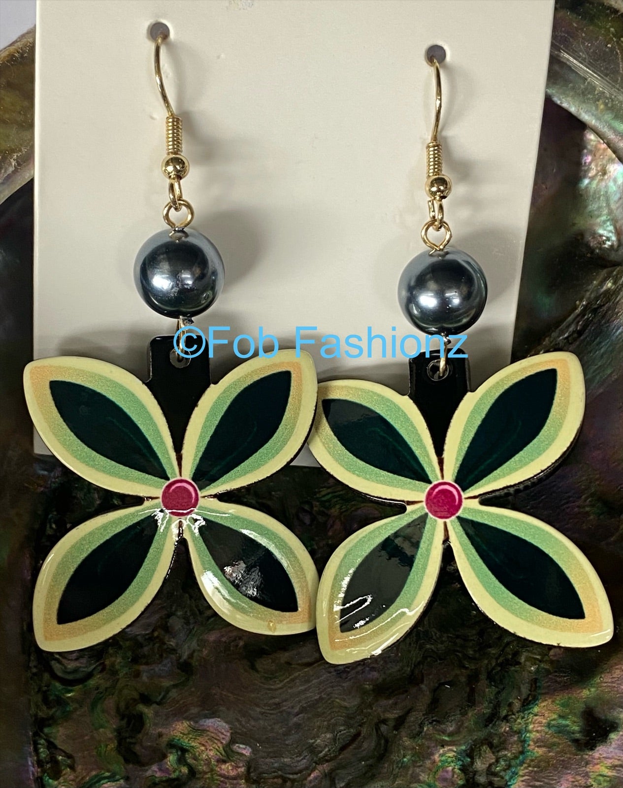 Green Yellow Plumeria Earrings