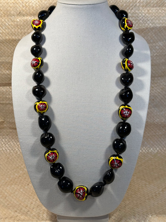 Red Hibiscus Turtle Kukui Nut Necklace