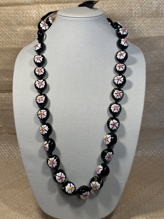 White Hibiscus Kukui Nut Necklace