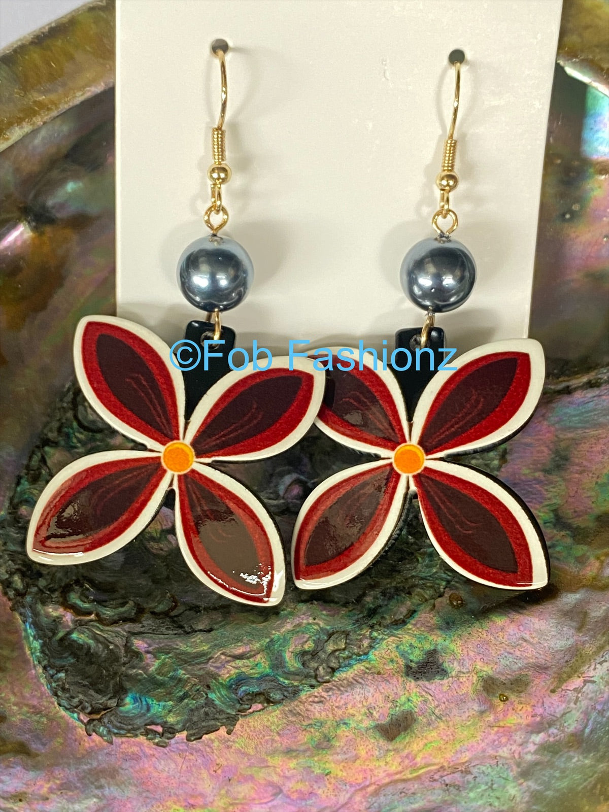 Red White Plumeria Earrings