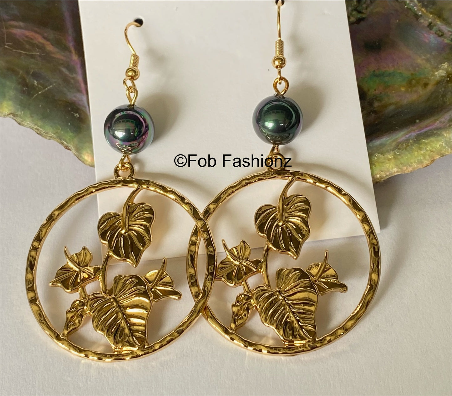 Leaf with Flower Earrings