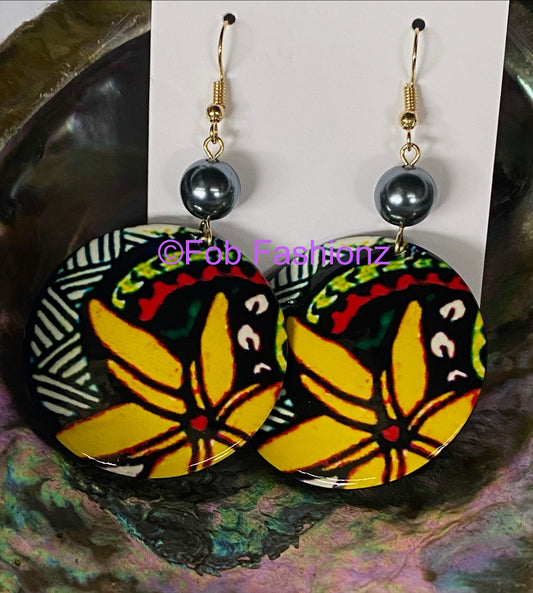 Yellow Flower Tribal Round Earrings