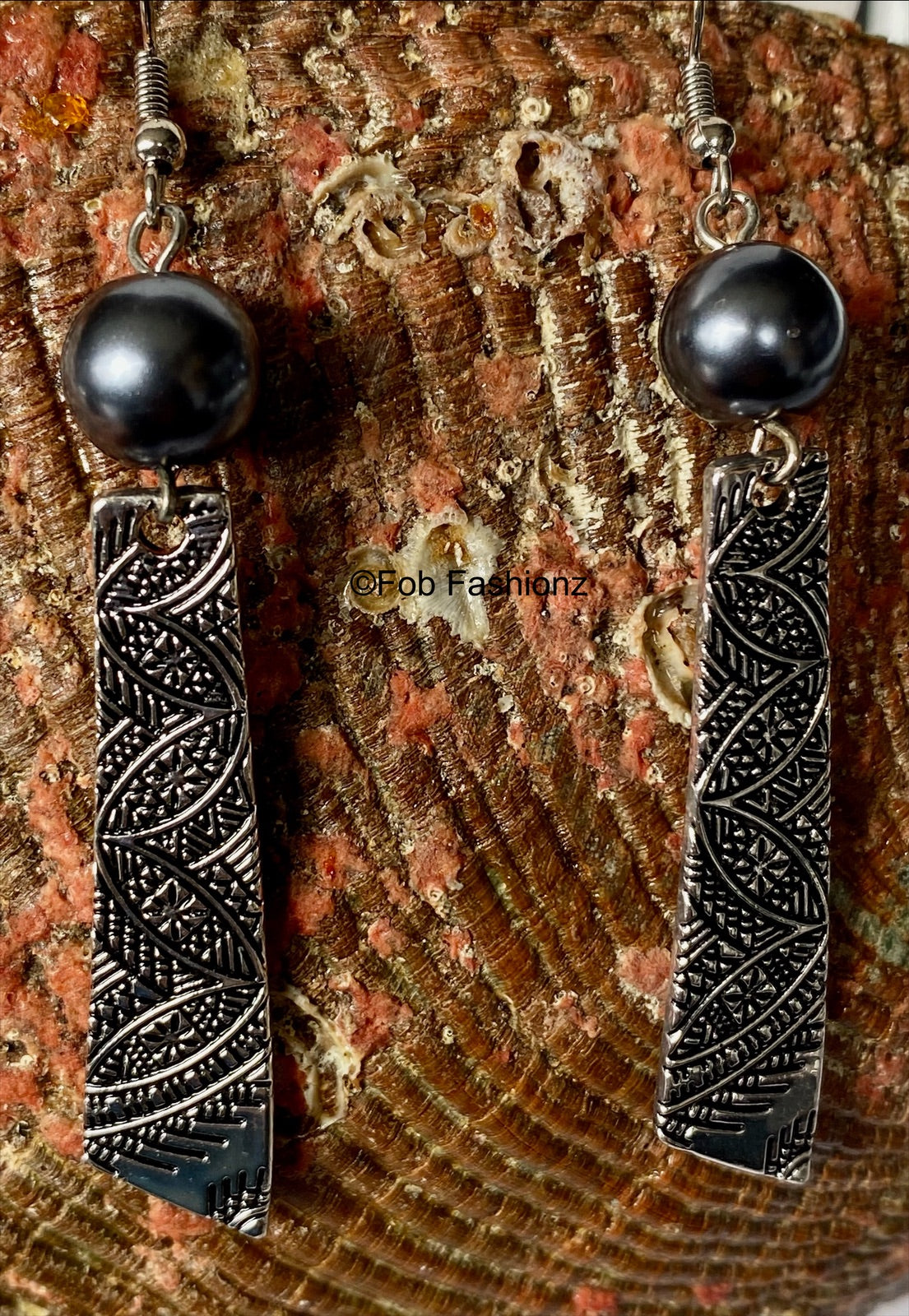 Silver Tone Kupesi Tribal Bar Earrings